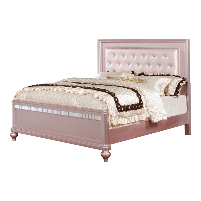 Furniture of America Appell Solid Wood Tufted Full Panel Bed in Rose Gold