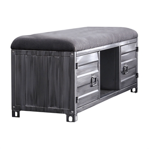 furniture of america hazier industrial metal bench in hand-brushed silver