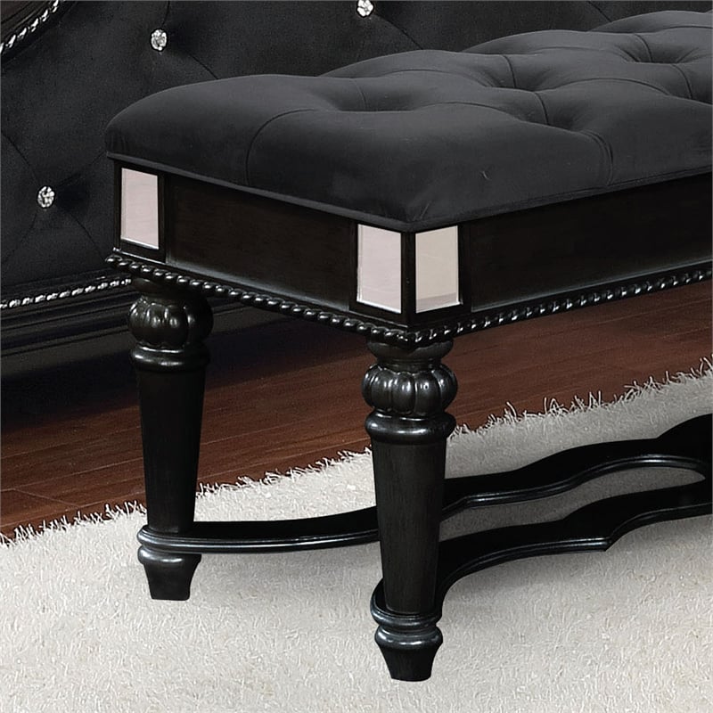 Furniture of America Viktoria Traditional Wood Tufted Bedroom Bench in Black