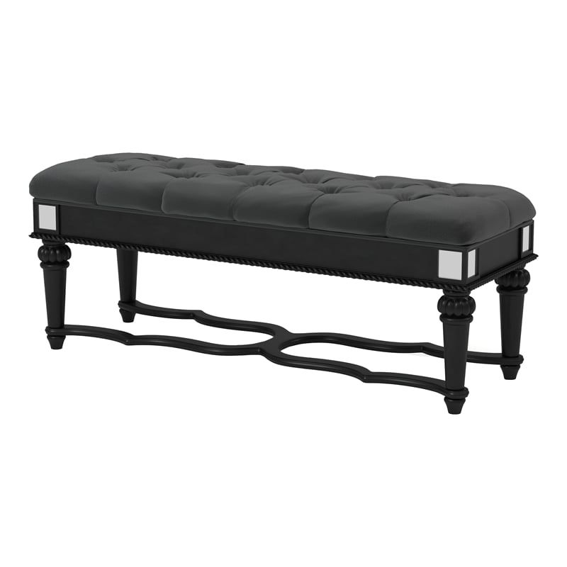 Furniture of America Viktoria Traditional Wood Tufted Bedroom Bench in Black
