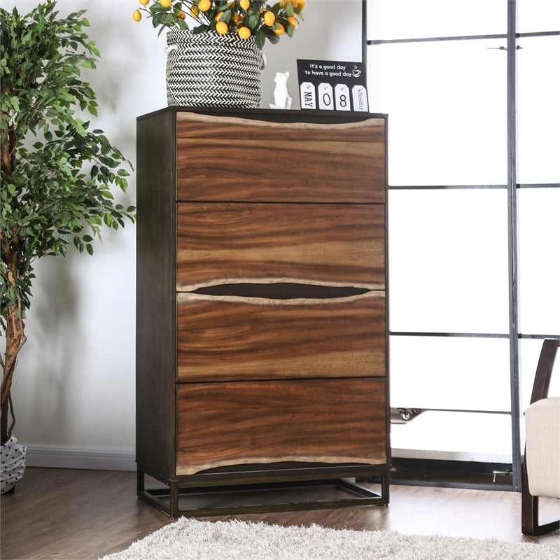 Furniture of America Trippen Rustic Wood 4-Drawer Chest in Dark Oak