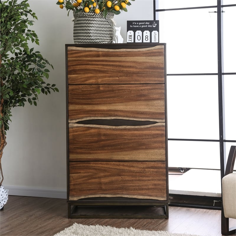 Furniture of America Trippen Rustic Wood 4-Drawer Chest in Dark Oak