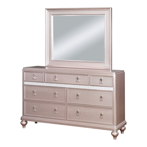 Furniture of America Appell Solid Wood 2-Piece Dresser and Mirror in Rose Gold
