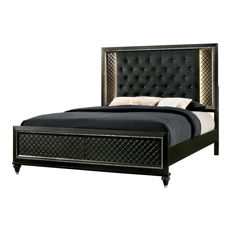 Furniture of America Braylene Wood Tufted Panel Queen Bed in Metallic Gray