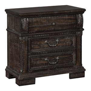 furniture of america jeanie solid wood 3-drawer nightstand in distressed walnut
