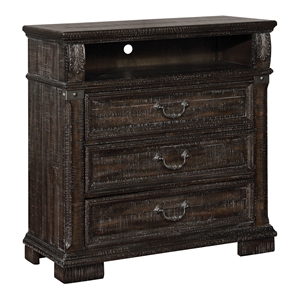 furniture of america jeanie solid wood 3-drawer tv stand in distressed walnut