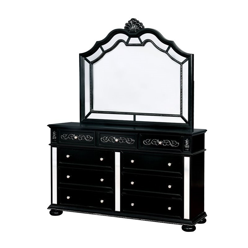 Furniture of America Viktoria Wood 9Drawer Dresser and Mirror in Black