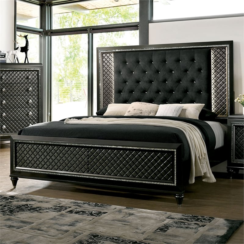 Furniture of America Braylene Wood Tufted Panel Cal King Bed in Metallic Gray