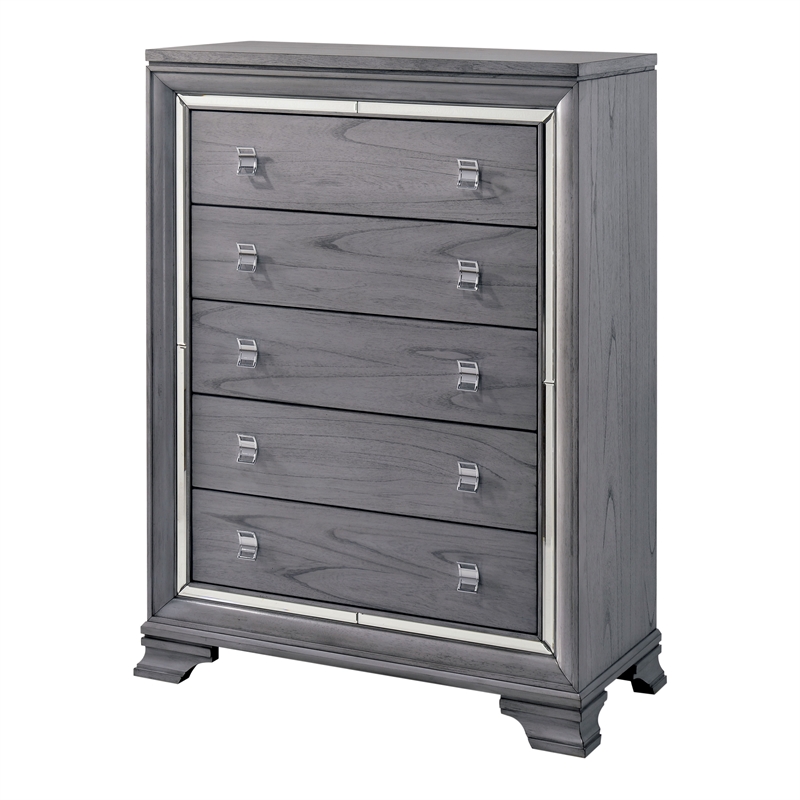 Furniture of America Hariston Contemporary Wood 5-Drawer Chest in Light Gray