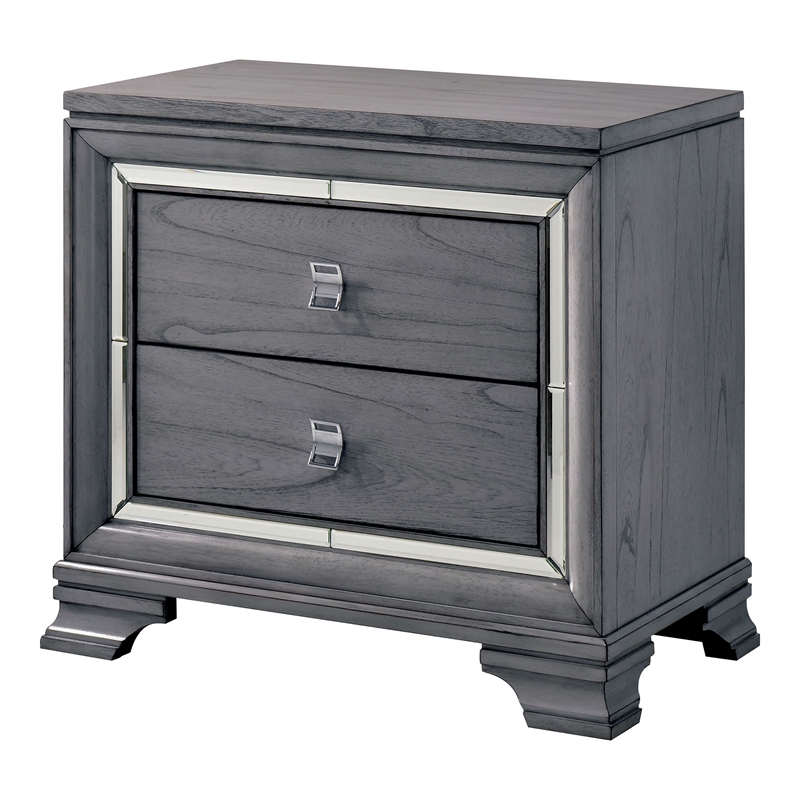 Furniture of America Hariston Solid Wood 2-Drawer Nightstand in Light Gray