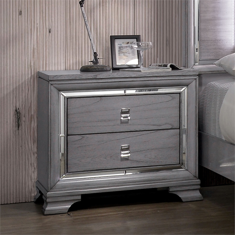 Furniture of America Hariston Solid Wood 2-Drawer Nightstand in Light Gray