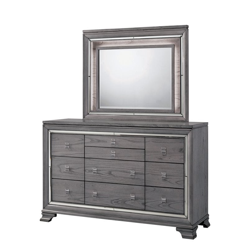 Furniture of America Hariston 2-Piece Wood Dresser and Mirror in Light Gray