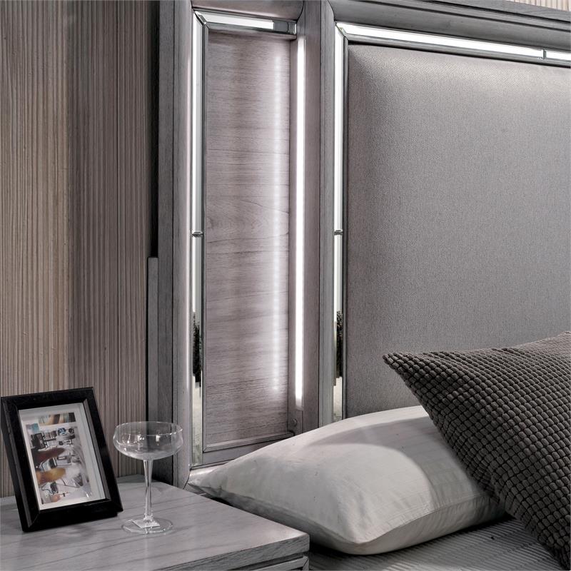 Furniture of America Hariston Wood Cal King Bed with LED Lights in Light Gray