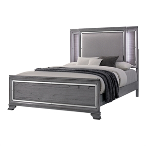 Furniture of America Hariston Wood Cal King Bed with LED Lights in Light Gray