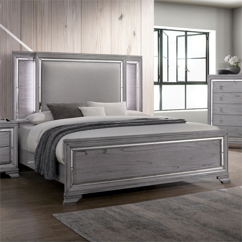 Furniture of America Hariston Wood Cal King Bed with LED Lights in