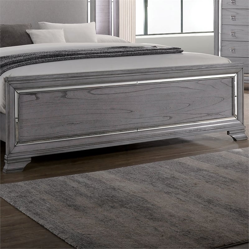 Furniture of America Hariston Wood Cal King Bed with LED Lights in Light Gray