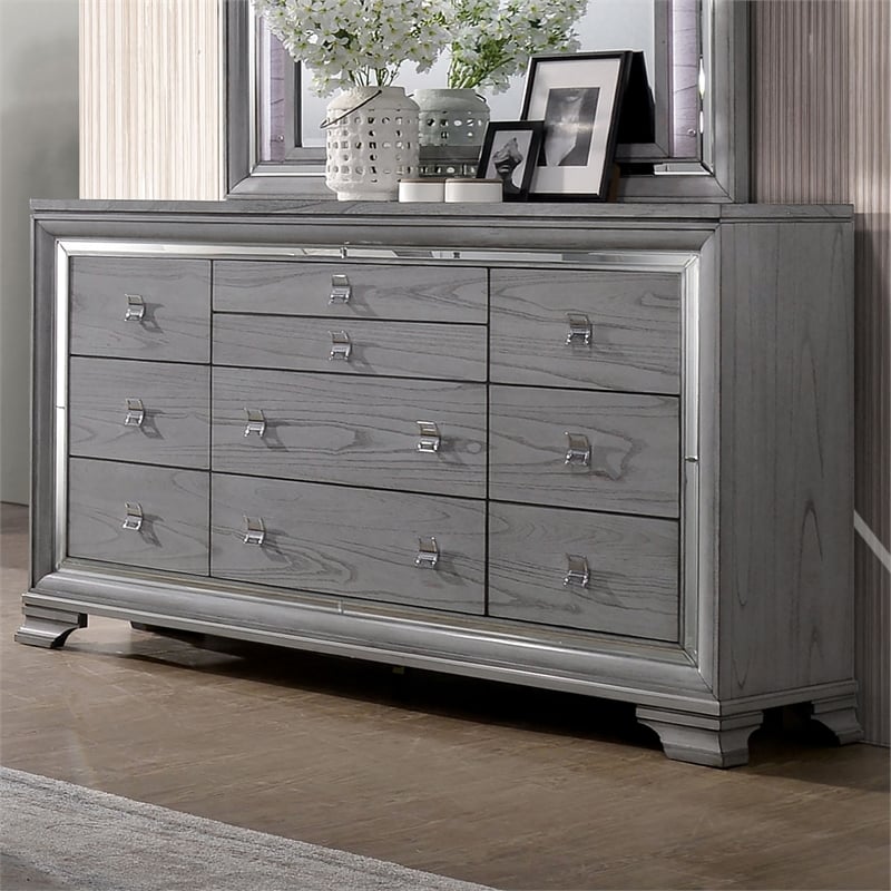 Furniture of America Hariston Contemporary Wood 8-Drawer Dresser in Light Gray