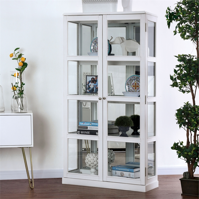 Furniture of America Mendes Transitional Wood 4-Shelf Curio Cabinet in White