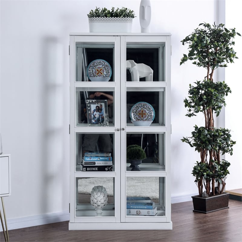 Furniture of America Mendes Transitional Wood 4-Shelf Curio Cabinet in White