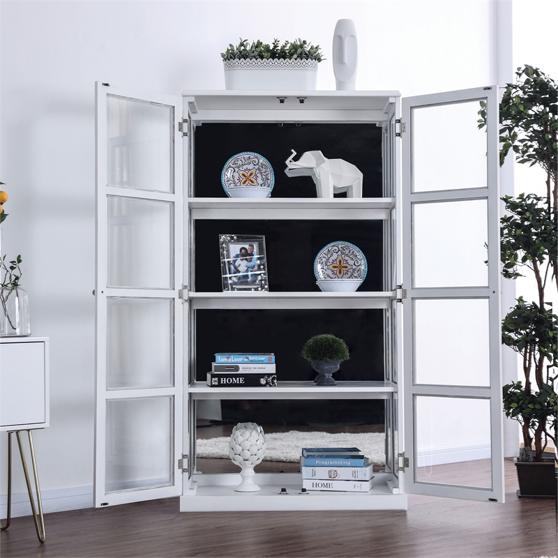 Furniture of America Mendes Transitional Wood 4-Shelf Curio Cabinet in White
