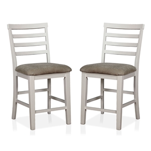 furniture of america mandelin rustic fabric padded pub chair in white (set of 2)