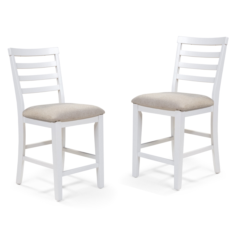Furniture of America Mandelin Rustic Fabric Padded Pub Chair in White (Set of 2)