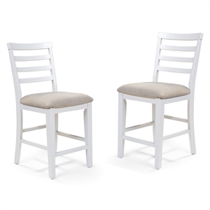 Furniture of America Mandelin Rustic Fabric Padded Pub Chair in White (Set of 2)