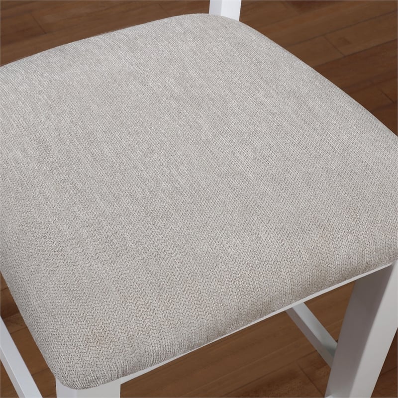 Furniture of America Mandelin Rustic Fabric Padded Pub Chair in White (Set of 2)