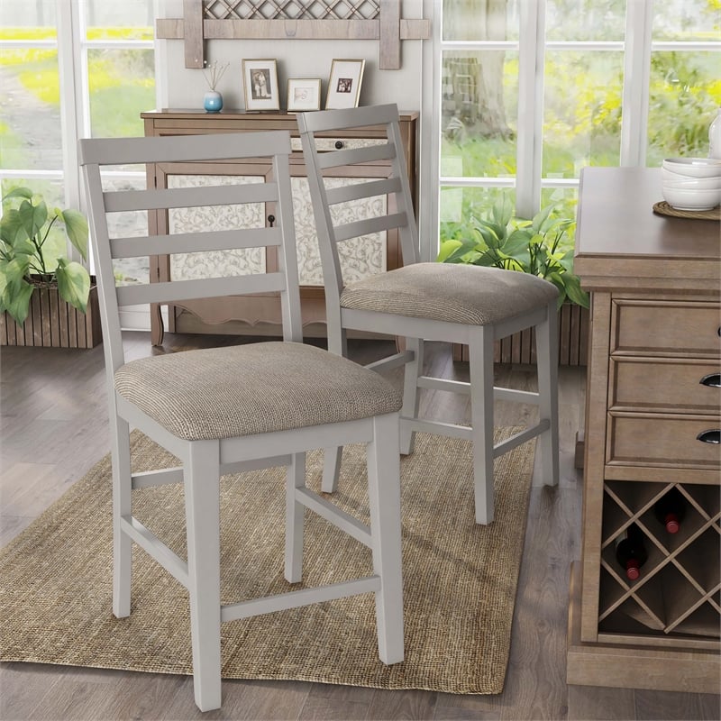 Furniture of America Mandelin Rustic Fabric Padded Pub Chair in White (Set of 2)