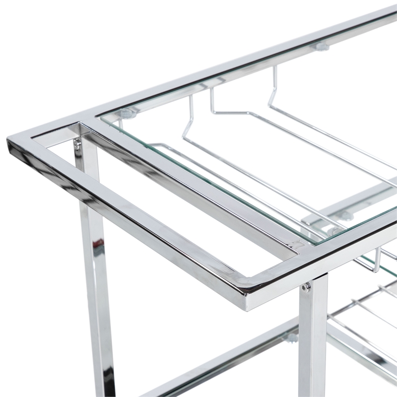 Furniture of America Kendra Contemporary Metal Bar Cart in Chrome