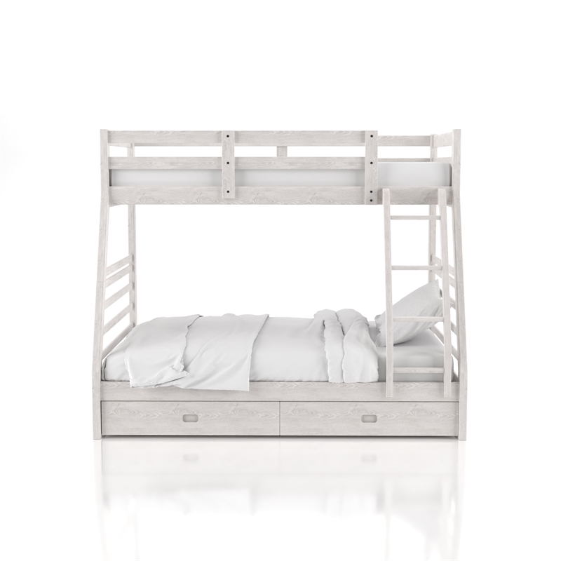 Furniture of America Tomi Wood Twin over Full Storage Bunk Bed in Brushed White