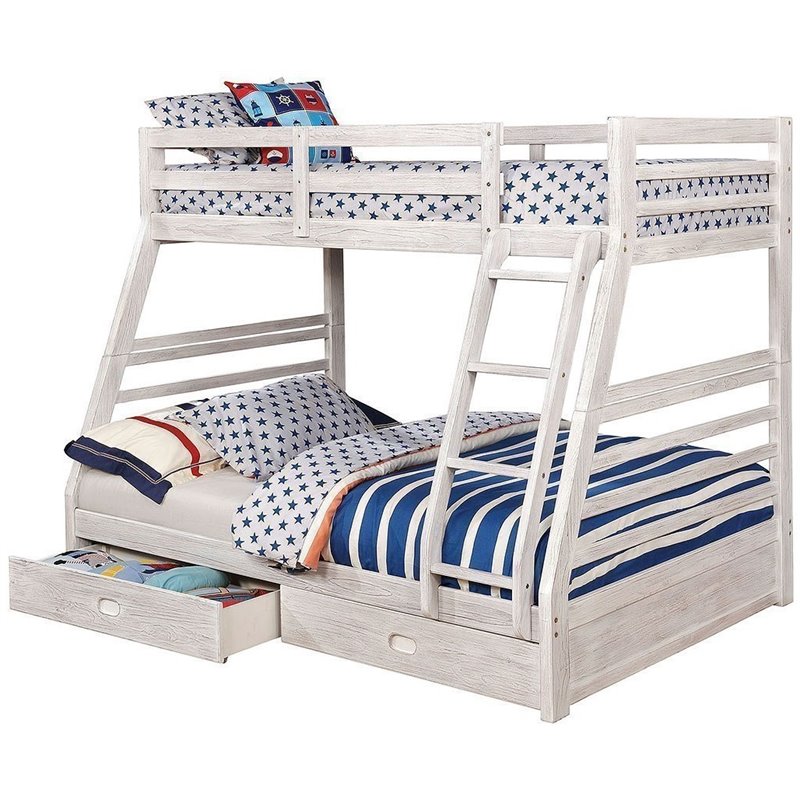 Furniture of America Tomi Wood Twin over Full Storage Bunk Bed in Brushed White