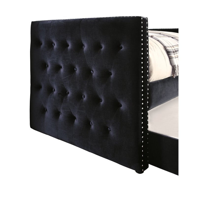 Furniture of America Marlene Contemporary Fabric Daybed with Trundle in Black