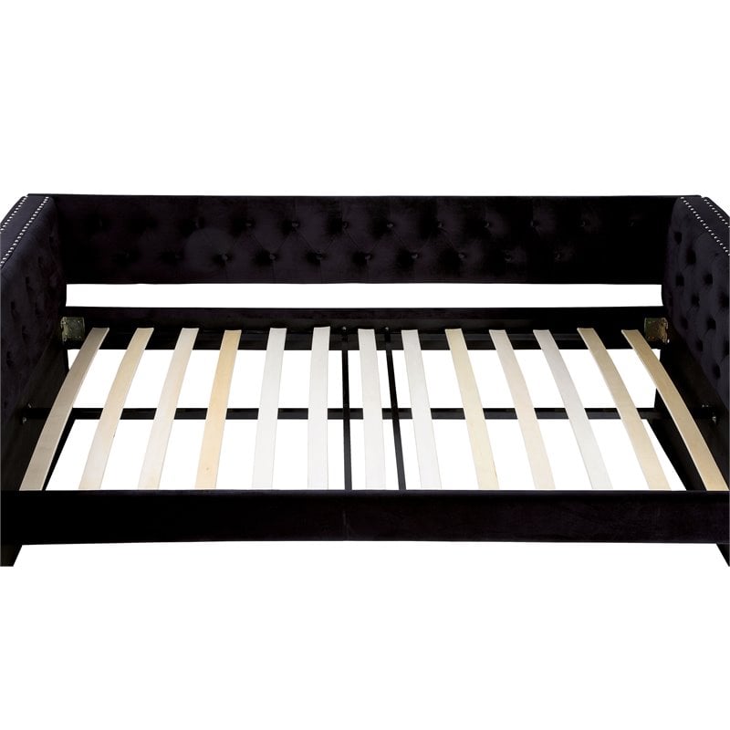 Furniture of America Marlene Contemporary Fabric Daybed with Trundle in Black