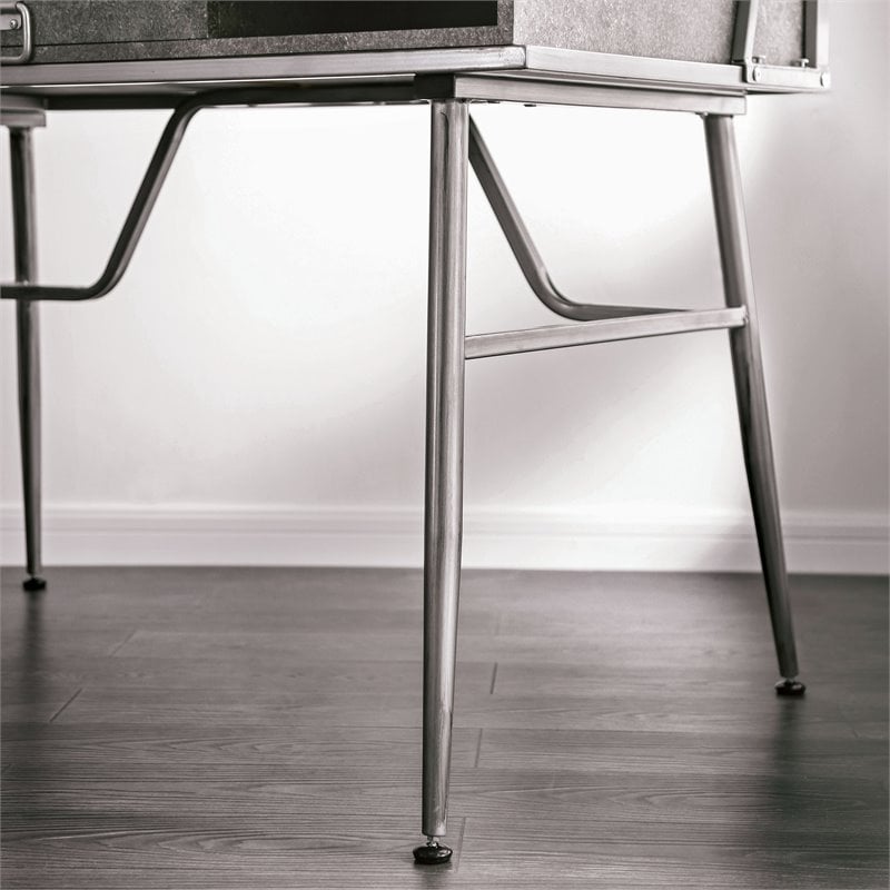 Furniture of America Jairo Industrial Metal 2-Shelf Desk with USB in Silver