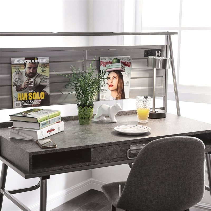 Furniture of America Jairo Industrial Metal 2-Shelf Desk with USB in Silver