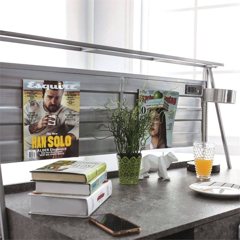 Furniture of America Jairo Industrial Metal 2-Shelf Desk with USB in Silver