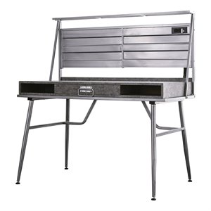 Furniture of America Jairo Industrial Metal 2-Shelf Desk with USB in Silver