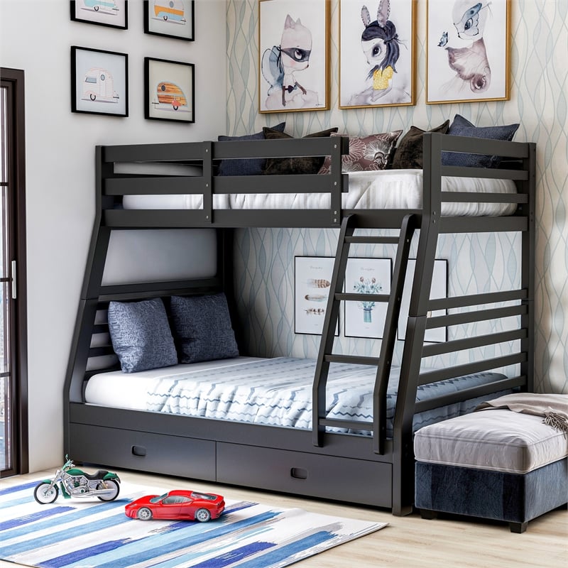 Furniture of America Tomi Wood Twin over Full Storage Bunk Bed in Black