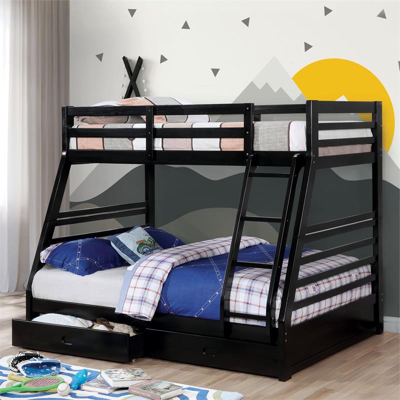 Furniture of America Tomi Wood Twin over Full Storage Bunk Bed in Black