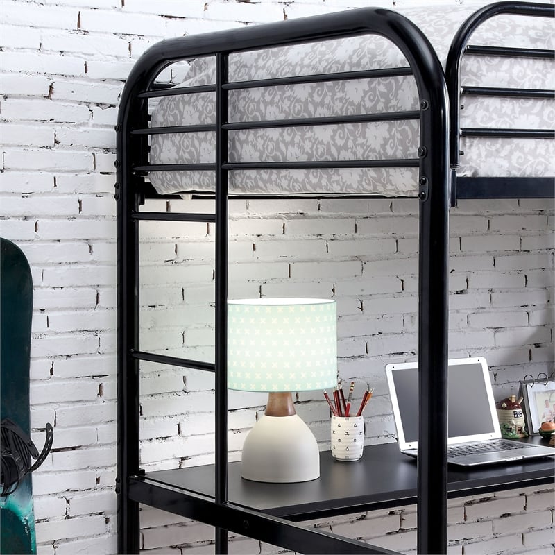 Furniture of America Kandice Metal Twin over Workstation Bunk Bed in Black