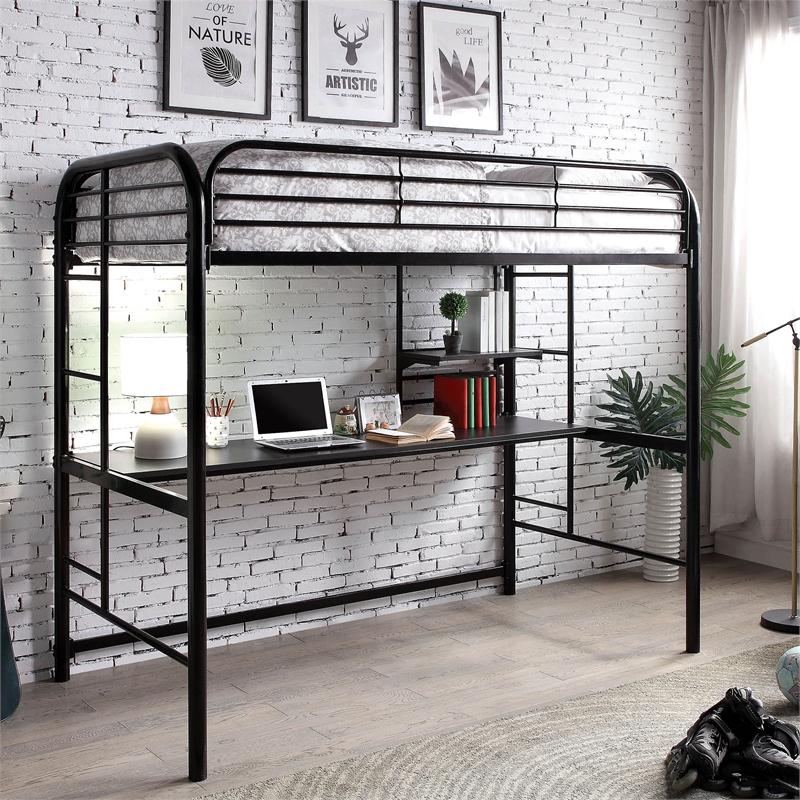 Furniture of America Kandice Metal Twin over Workstation Bunk Bed in Black