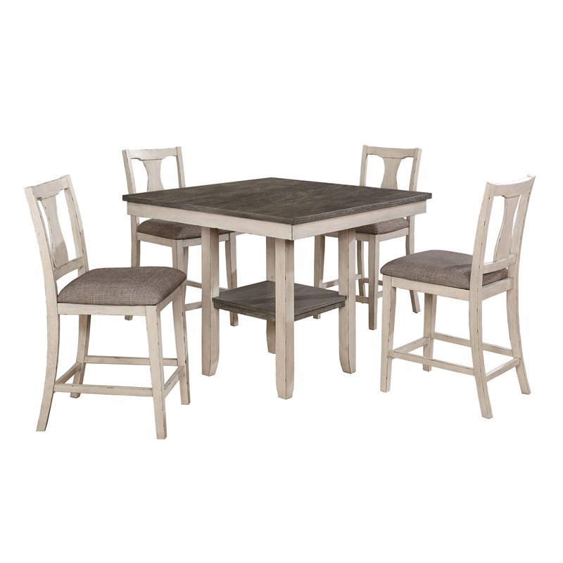Furniture of America Abram II 5-piece Wood Counter Dining Set in Antique White