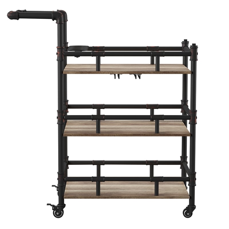 Furniture of America Byson Industrial Metal Bar Cart in Sand Black