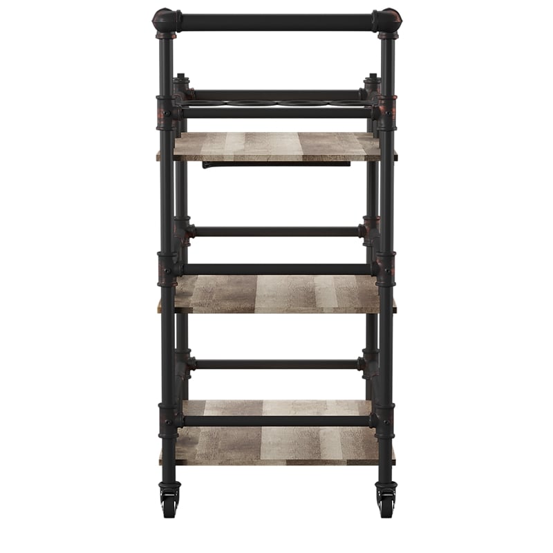 Furniture of America Byson Industrial Metal Bar Cart in Sand Black