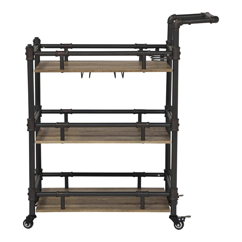 Furniture of America Byson Industrial Metal Bar Cart in Sand Black