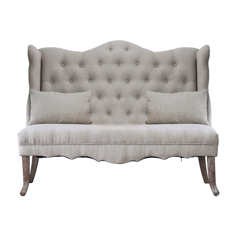 Furniture of America Janey Traditional Fabric Loveseat Bench in Ivory