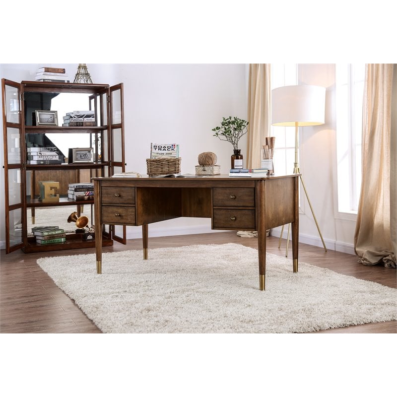 Furniture of America Jennay Wood 4-Drawer Writing Desk in Antique Oak