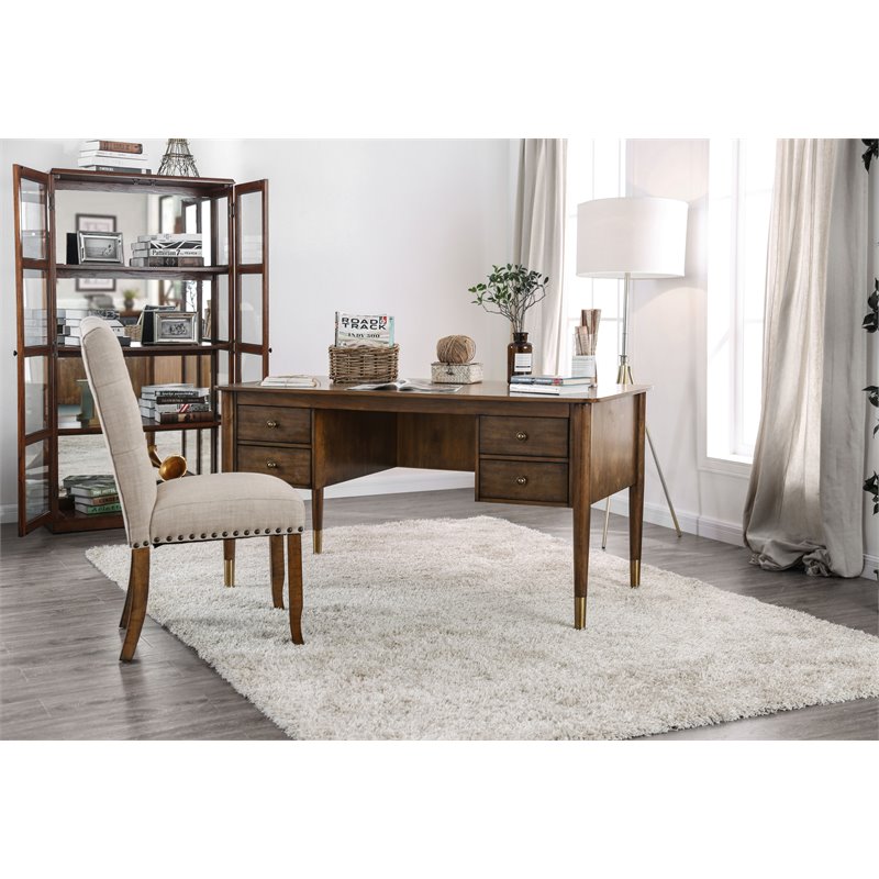 Furniture of America Jennay Wood 4-Drawer Writing Desk in Antique Oak