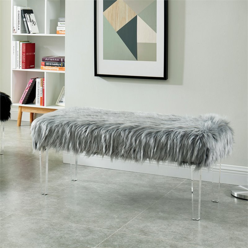 Furniture of America Raven II Contemporary Fabric Upholstered Bench in Gray